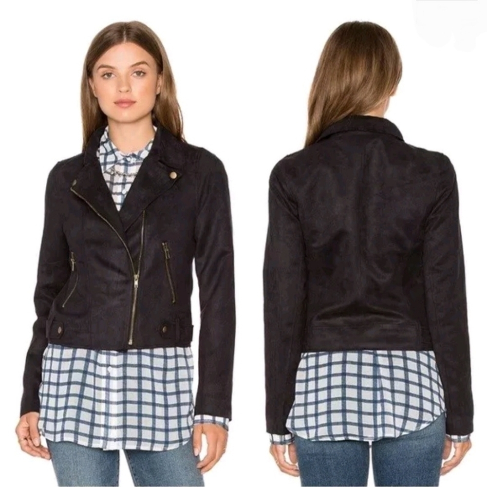Jack BB Dakota Calipatria Black Suede Asymmetrical Moto Zip Cropped Jacket